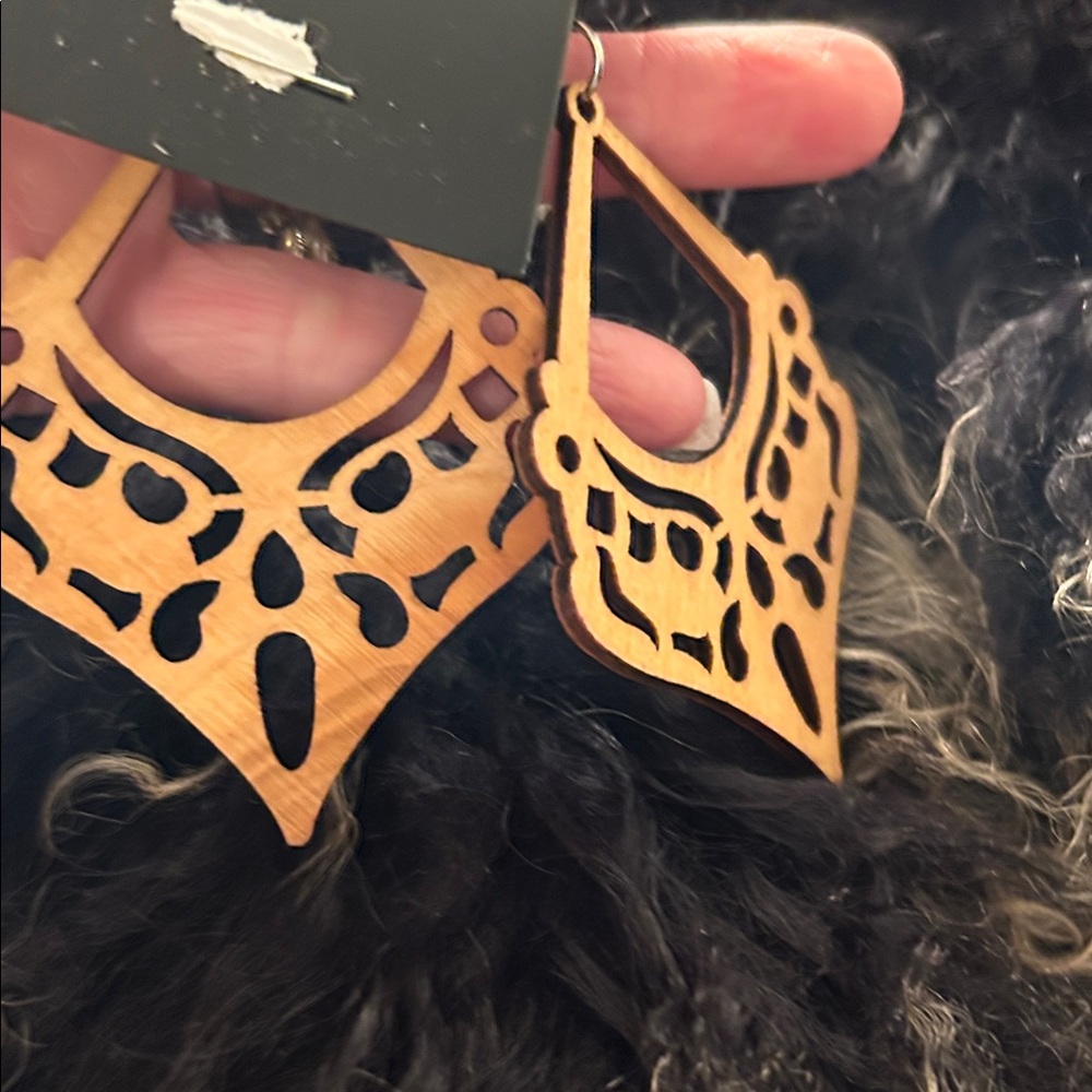 Artisan Wooden Drop Earrings - Picture 4 of 4